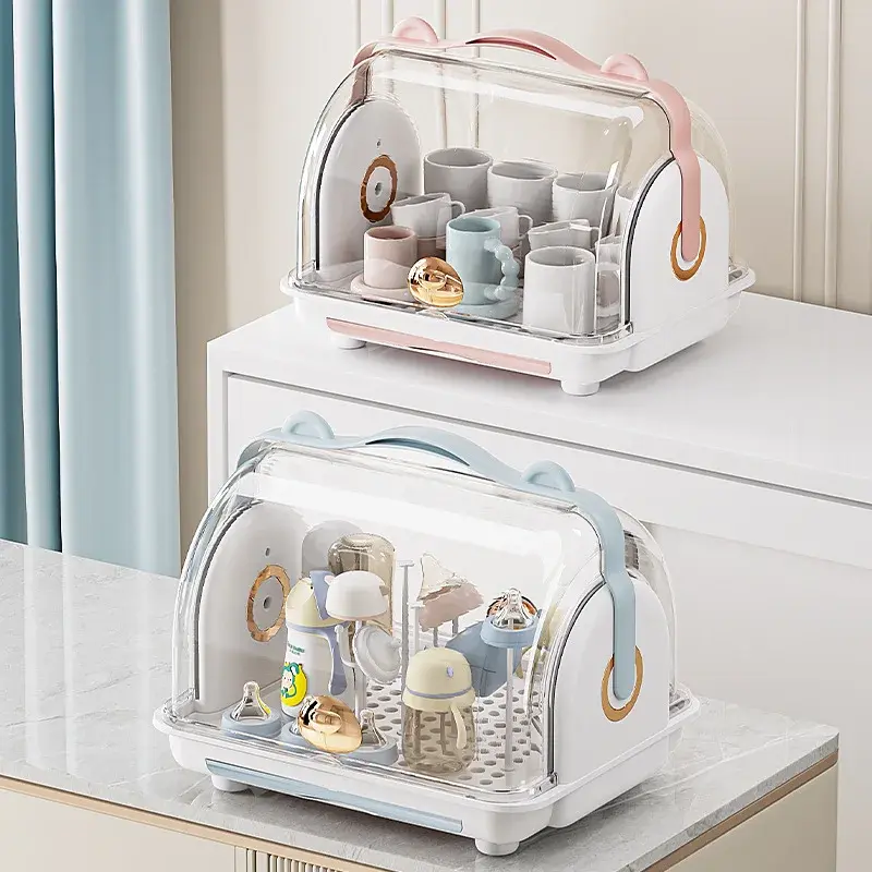 Baby Bottle Storage Box Dustproof Drainage Shelf Baby Feeding Utensils Bowl Chopsticks Supplementary Food Tools Shelf Cabinet