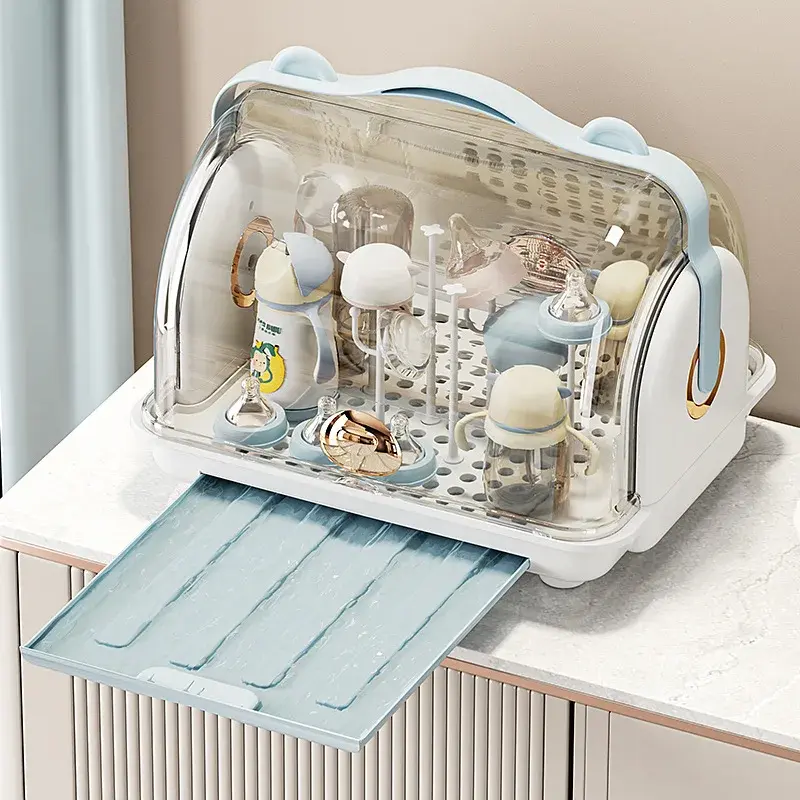 Baby Bottle Storage Box Dustproof Drainage Shelf Baby Feeding Utensils Bowl Chopsticks Supplementary Food Tools Shelf Cabinet