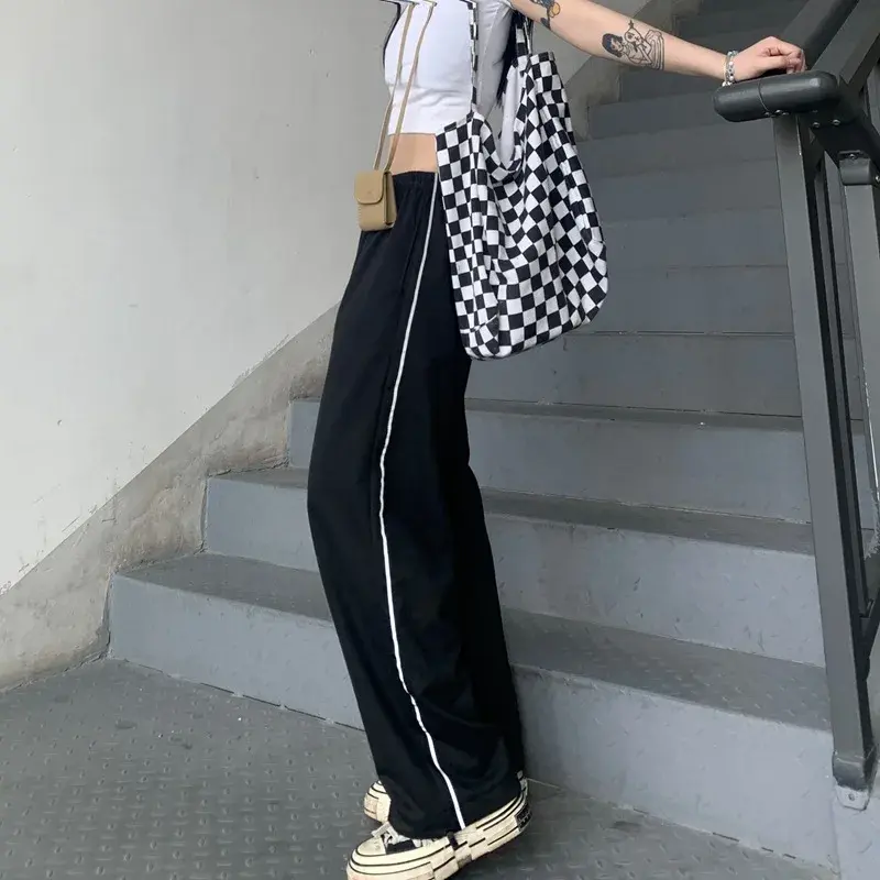 Women's Sporty Loose Straight Leg Thin Casual Pants Student Fashion High Street Versatile Couple's Wide Leg Trousers