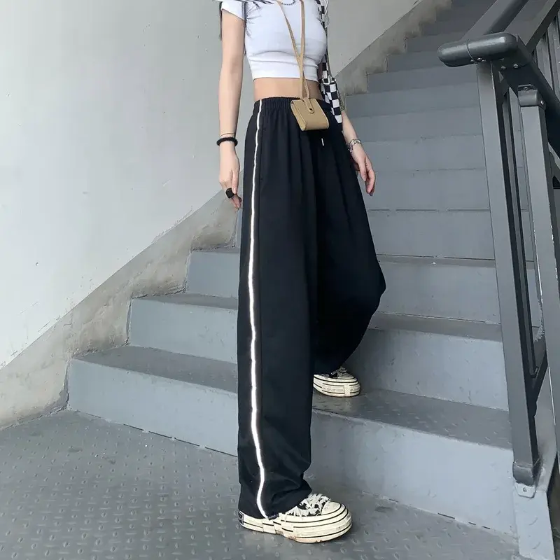 Women's Sporty Loose Straight Leg Thin Casual Pants Student Fashion High Street Versatile Couple's Wide Leg Trousers