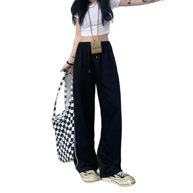 Women's Sporty Loose Straight Leg Thin Casual Pants Student Fashion High Street Versatile Couple's Wide Leg Trousers