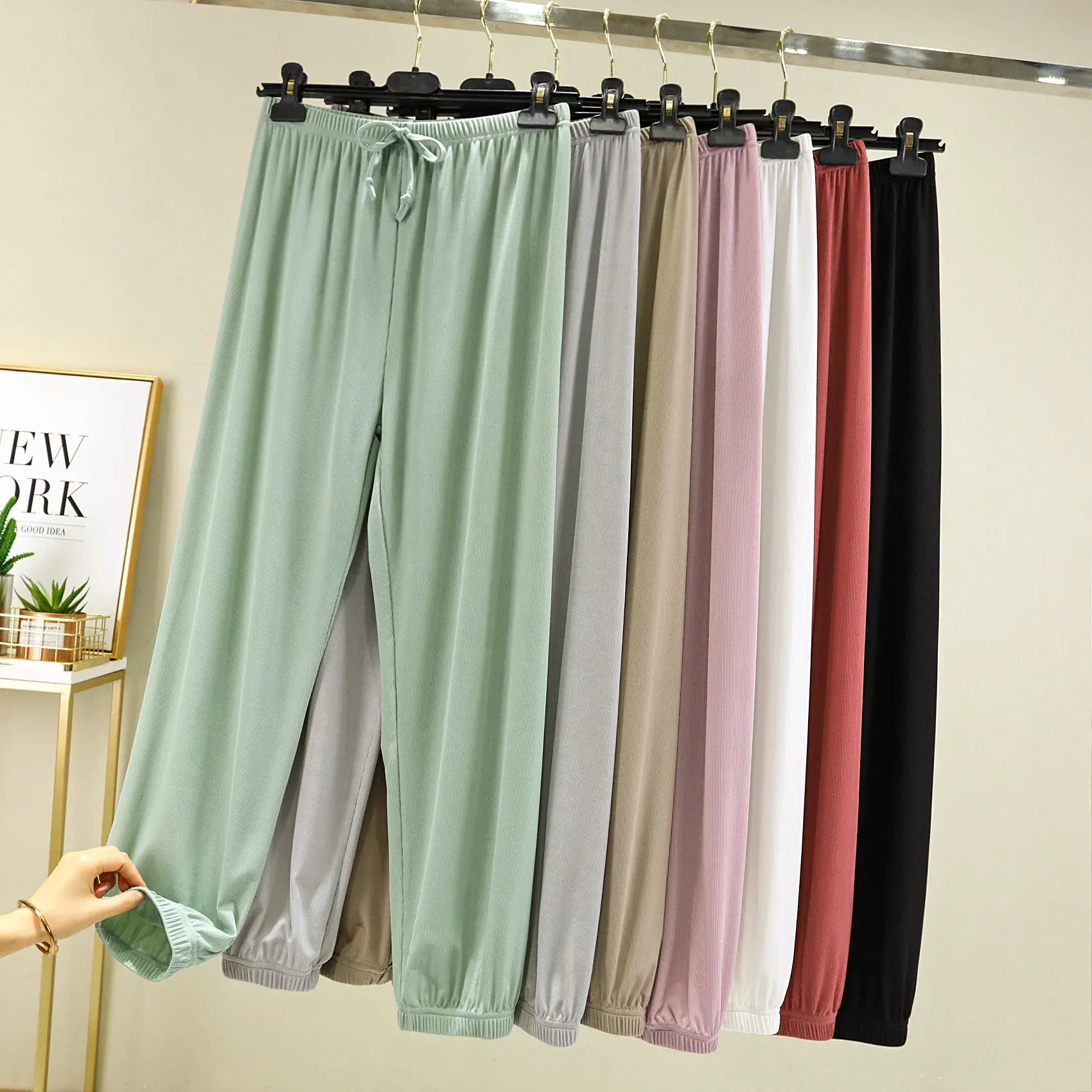 Summer New Ice Silk Loose Large Size Casual Pants Pure Color Simple Style Commuting Lantern Pants Korean Version Trousers