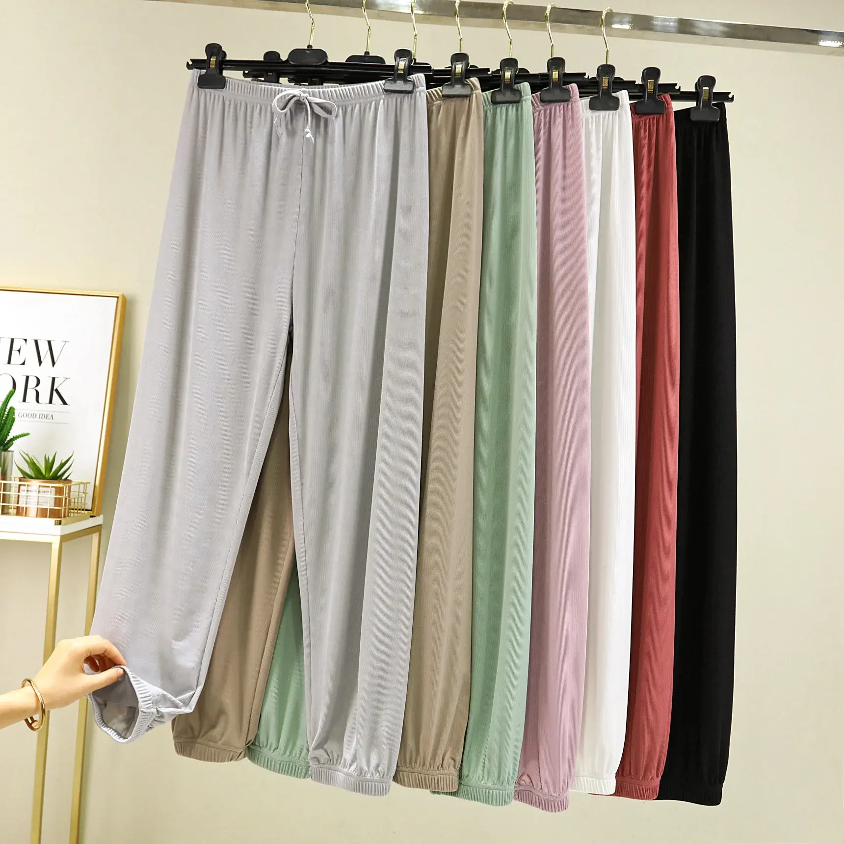 Summer New Ice Silk Loose Large Size Casual Pants Pure Color Simple Style Commuting Lantern Pants Korean Version Trousers