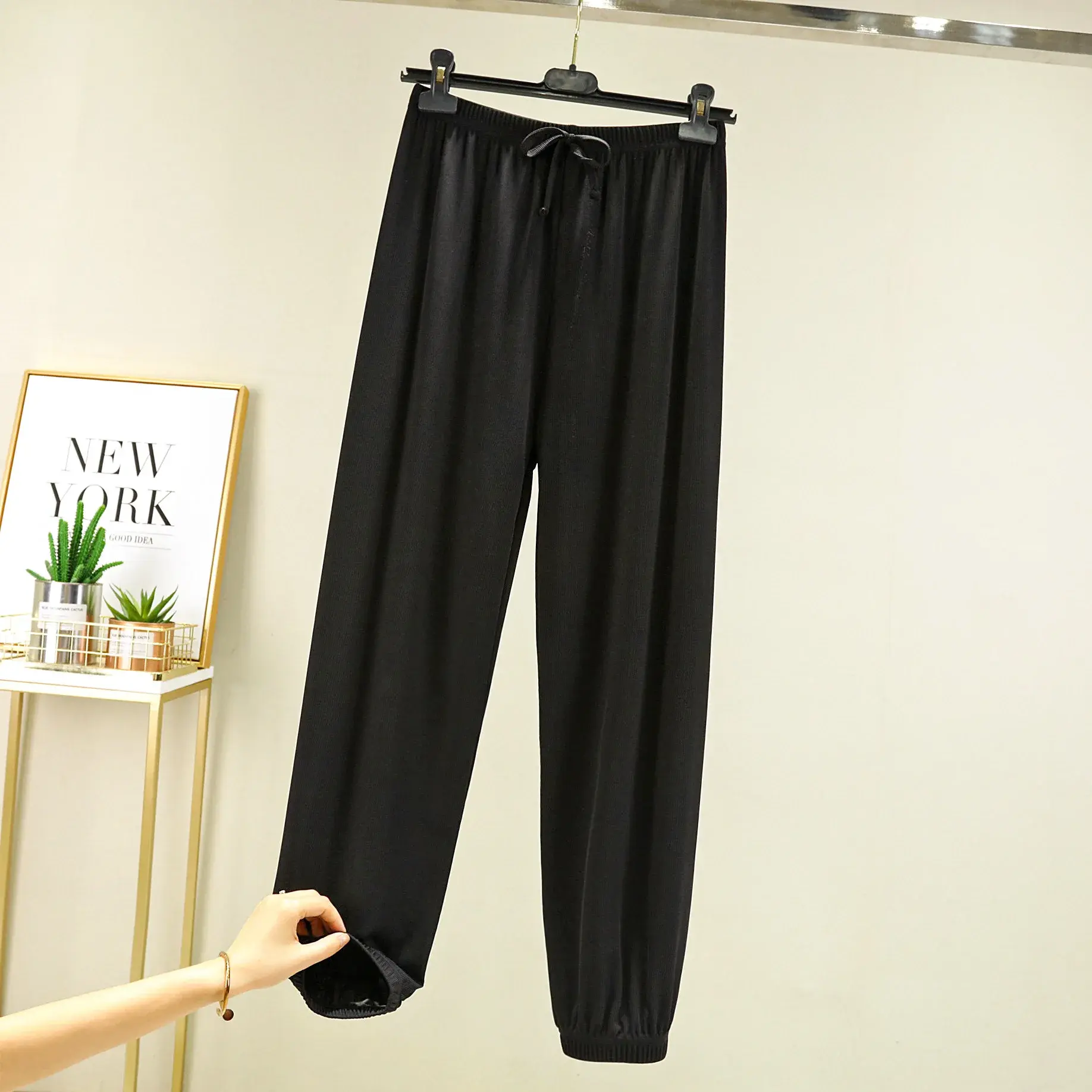 Summer New Ice Silk Loose Large Size Casual Pants Pure Color Simple Style Commuting Lantern Pants Korean Version Trousers