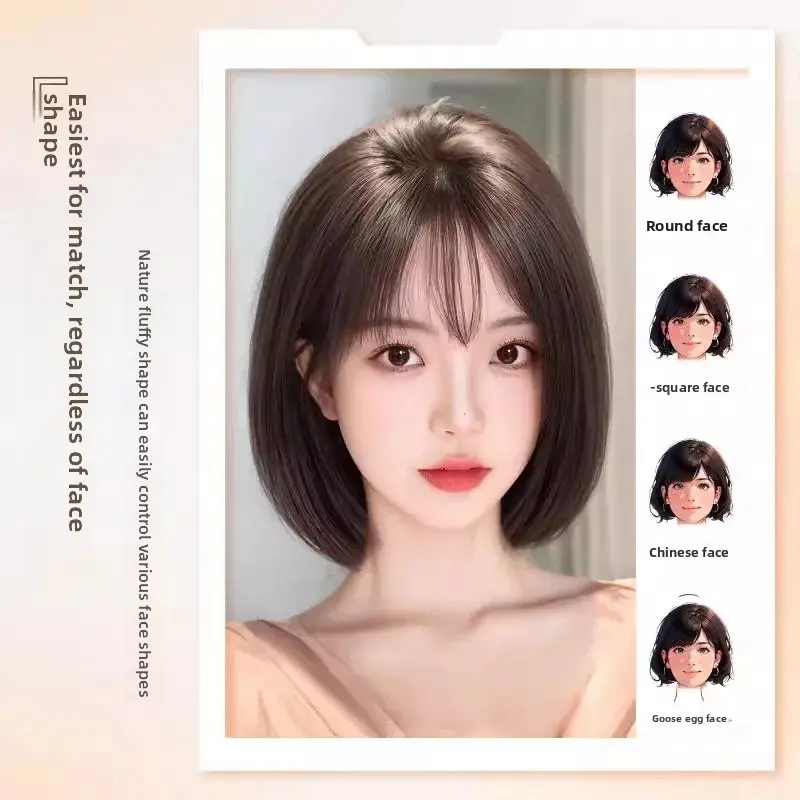 Fashionable Short Hair Wig Natural Style Full Head Cover Realistic Hair New Model Youthful Bob Cut Daily Wig Set for Women