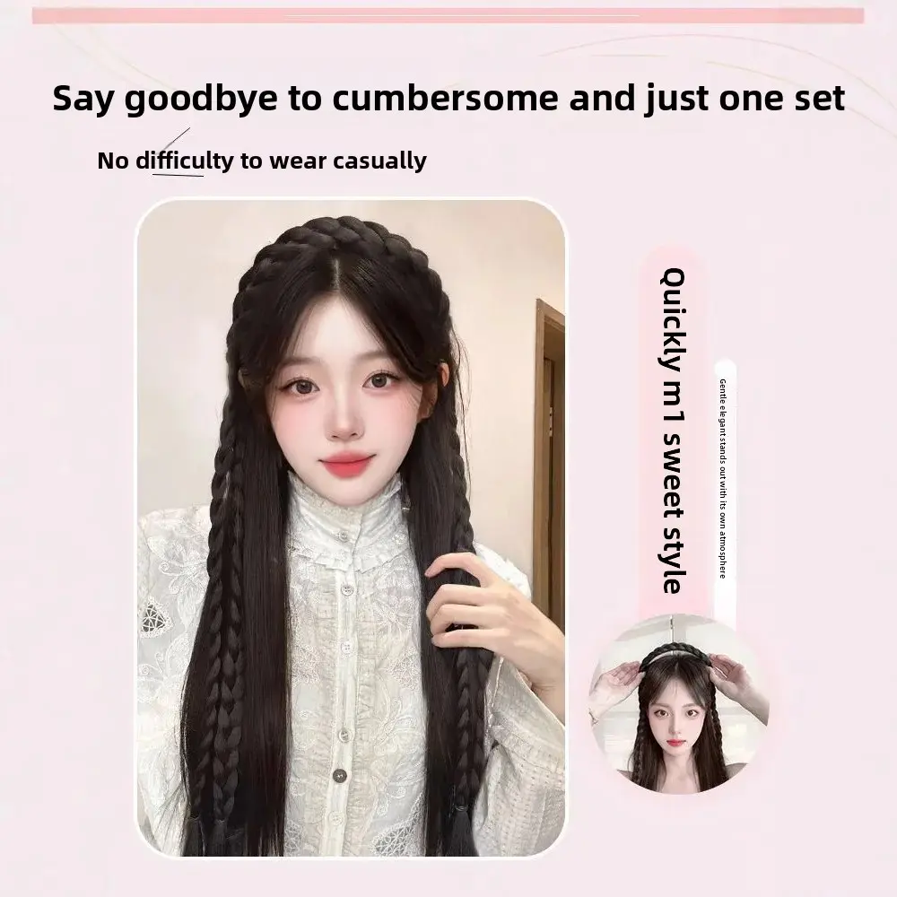 One-Piece Hairband Wig Braided Design Volumizing Grey Hair Covering Simulation Hair Accessory for Women