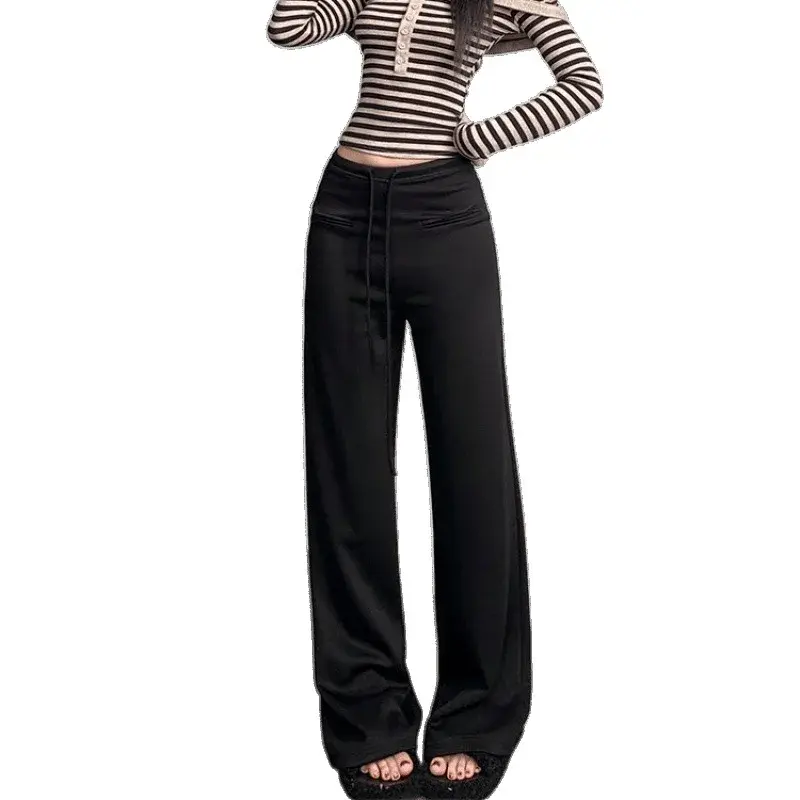 High Waist Draped Wide Leg Pants Women's Casual Cloudlike Long Trousers Spring Autumn Pure Color Versatile Floor Length