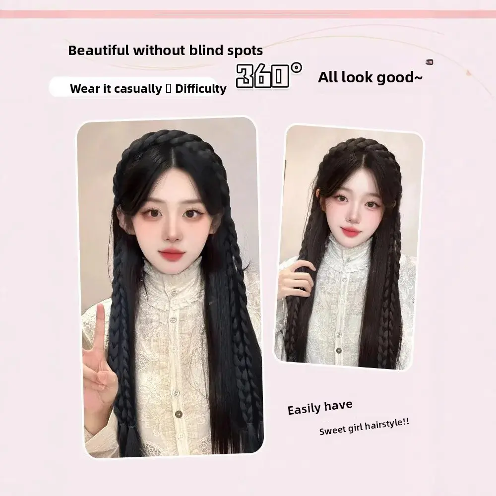 One-Piece Hairband Wig Braided Design Volumizing Grey Hair Covering Simulation Hair Accessory for Women