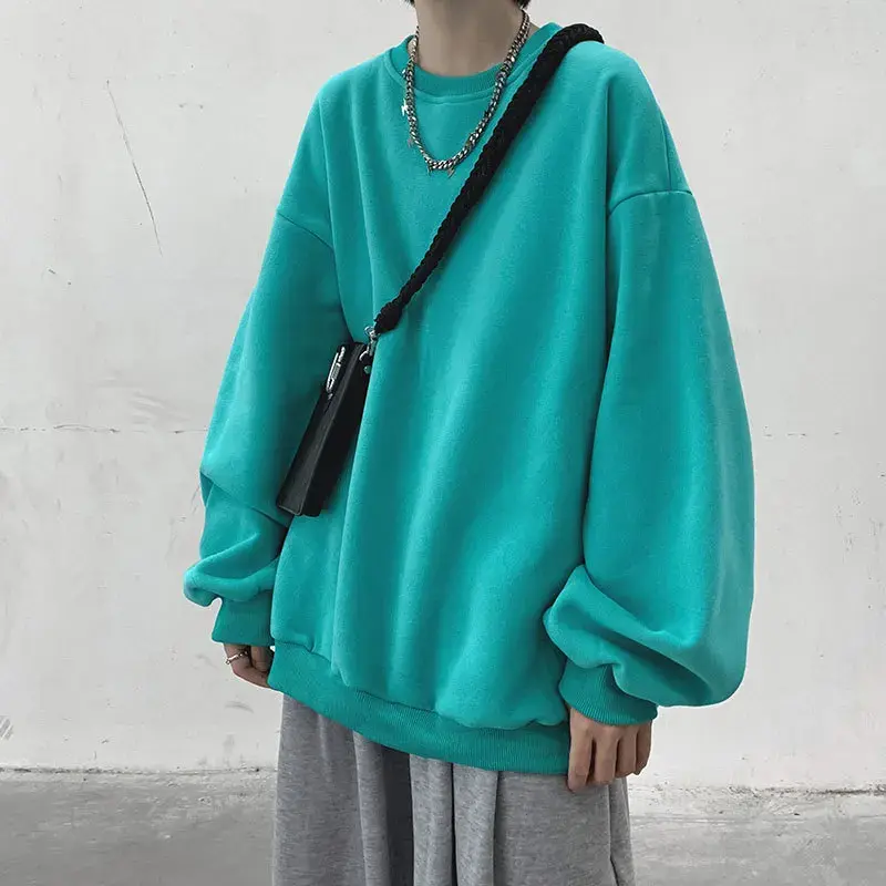 Autumn Men's Hoodies Sweatshirts Casual Fit Hong Kong Style Couple Matching Korean Trendy Oversize Round Neck Jacket