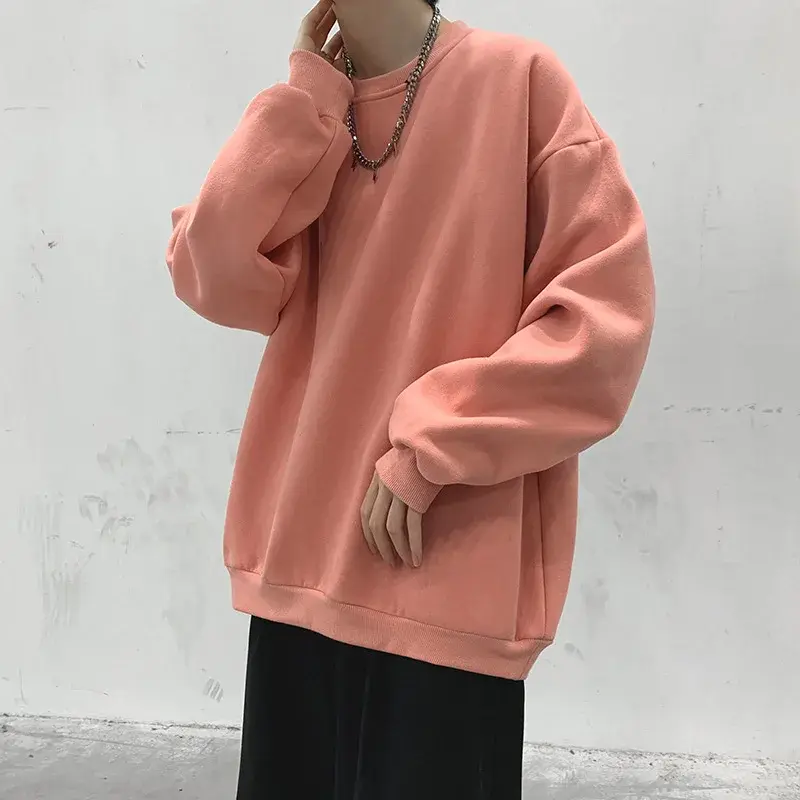 Autumn Men's Hoodies Sweatshirts Casual Fit Hong Kong Style Couple Matching Korean Trendy Oversize Round Neck Jacket