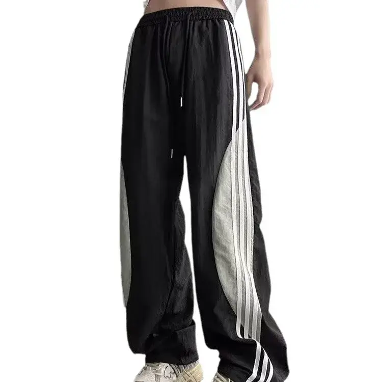 Quick-Drying Men's Straight-Leg Casual Pants Summer Thin Style Three-Stripe Color Blocking Loose Fit American Style Sport Paratr