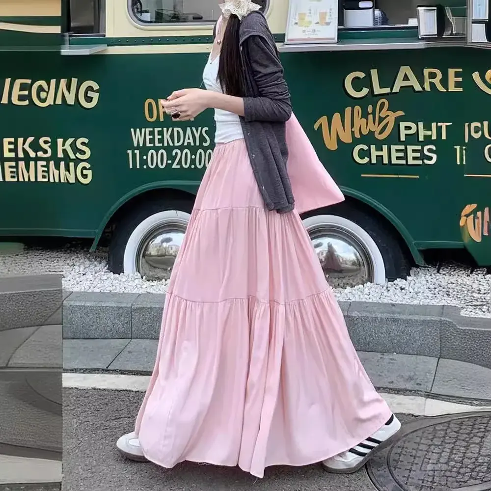 Plus Size Women's White Pleated Skirt A- Line Midi Skirt Flared Umbrella Skirt Polyester Fiber Zipper Decoration Pure Color