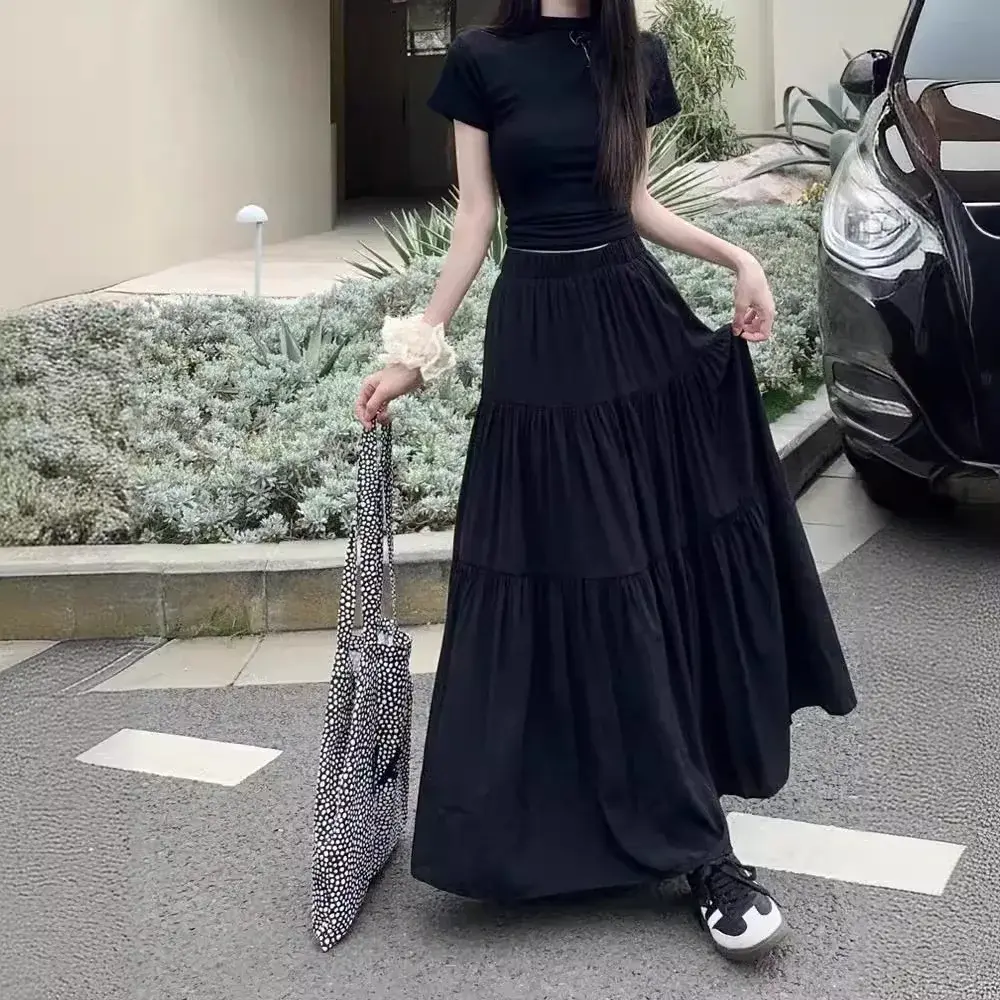 Plus Size Women's White Pleated Skirt A- Line Midi Skirt Flared Umbrella Skirt Polyester Fiber Zipper Decoration Pure Color