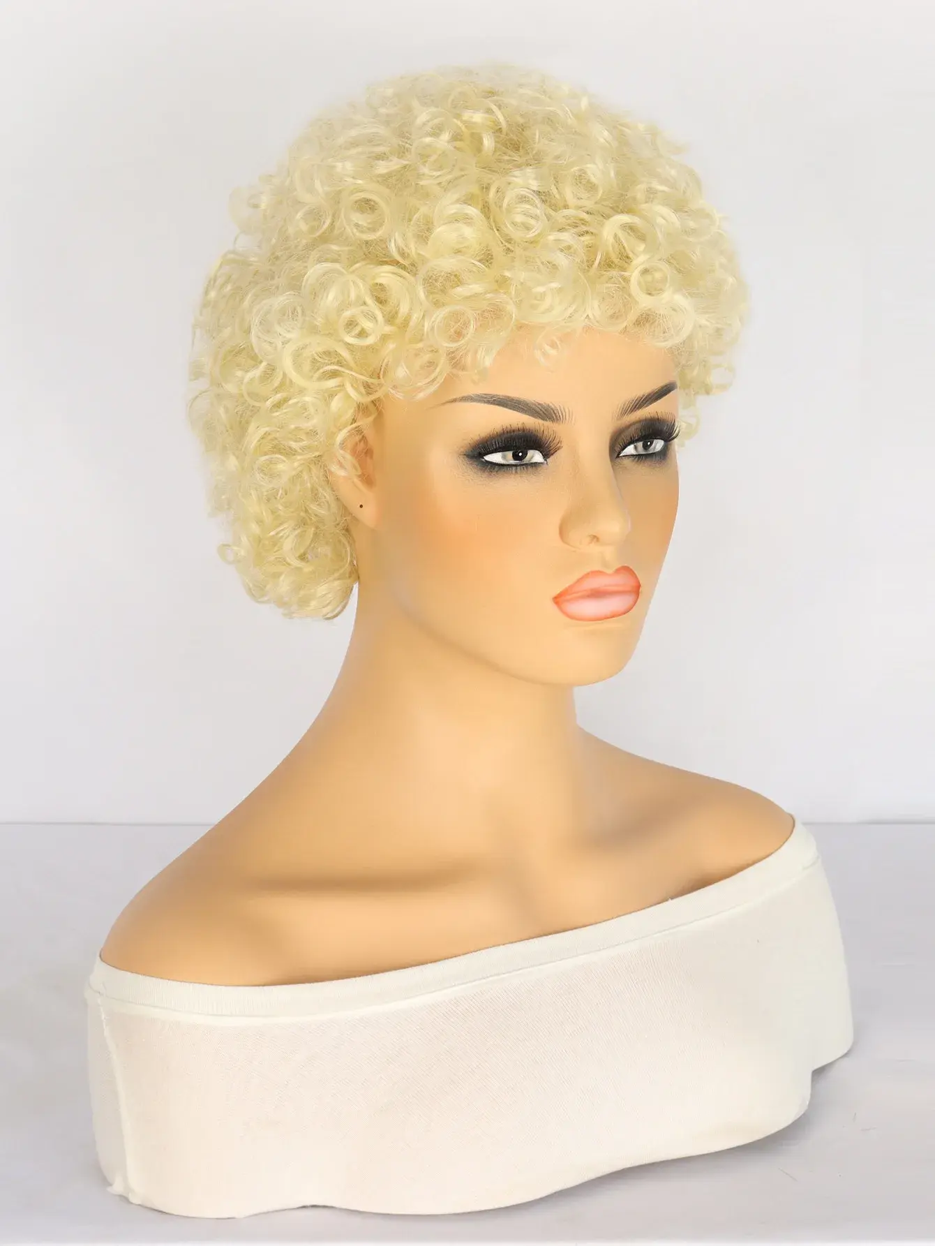 Fashionable Short Curl Wig Natural Looking African Style Explosive Hair Small Roll Wig Fluffy White Fiber Mechanism Wig