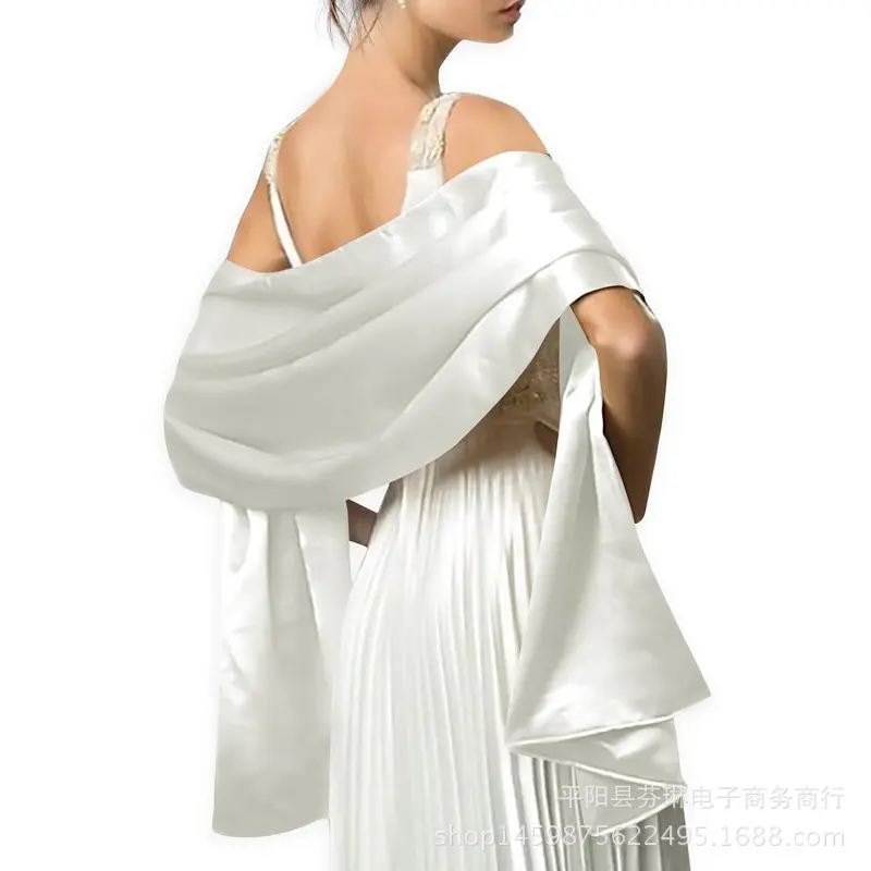 New European Style Solid Color Evening Dress With Shawl Long Scarf Decoration Wedding Dress Chinese Dress With Silk Scarf