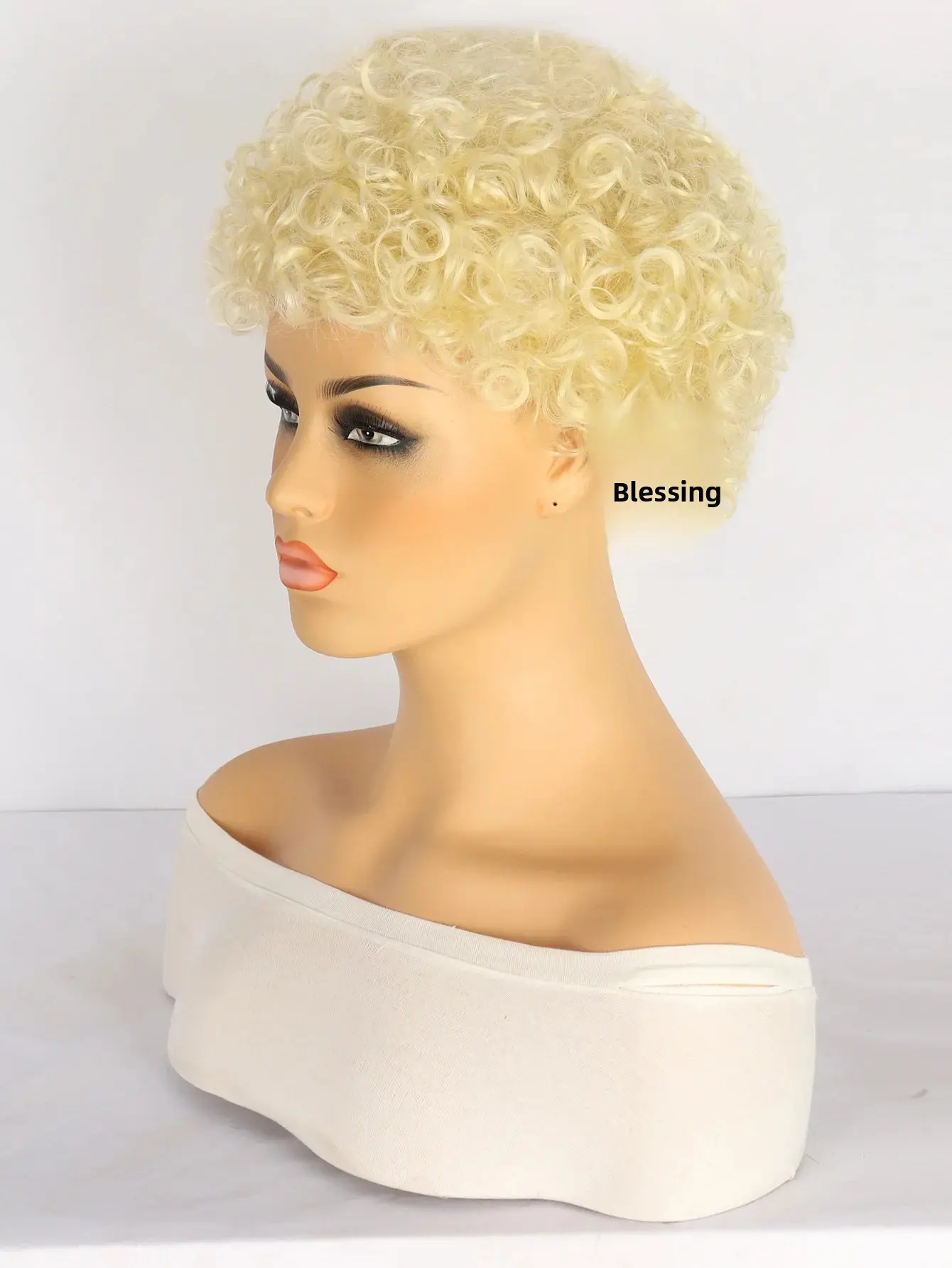 Fashionable Short Curl Wig Natural Looking African Style Explosive Hair Small Roll Wig Fluffy White Fiber Mechanism Wig