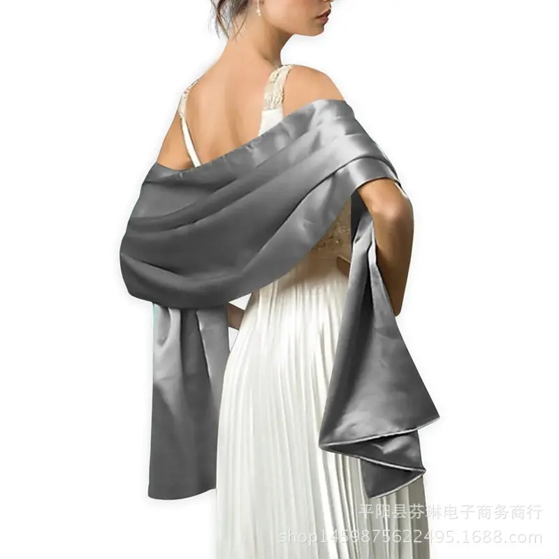 New European Style Solid Color Evening Dress With Shawl Long Scarf Decoration Wedding Dress Chinese Dress With Silk Scarf