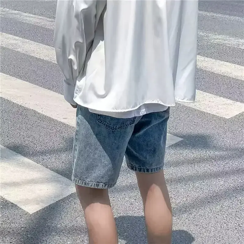 Retro Loose Jeans Shorts Men's Harajuku Punk High Waist Jeans Shorts Men's Casual Cotton Summer High Waist Loose Fit