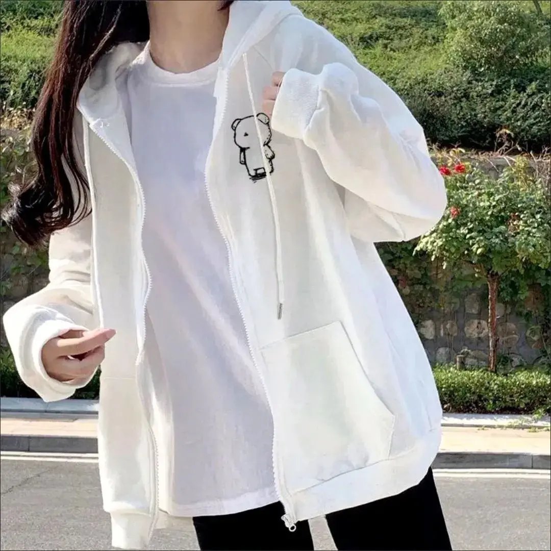 Laid-back Chic Hoodie Women's Autumn Winter New Loose Oversize Versatile Open Cardigan Zipper Jacket Top 3D Sound Decoration