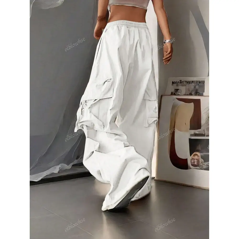 Loose Wide Leg Casual Pants Women's Workwear Trousers with Big Pockets Vintage Long Pants High Street Trend New 2025