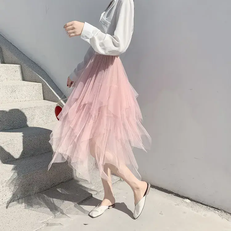 Spring 2025 New High-Waisted Slimming Mesh Skirt Women's Medium-Length Versatile Casual Fashion Trend Female Straight Skirt