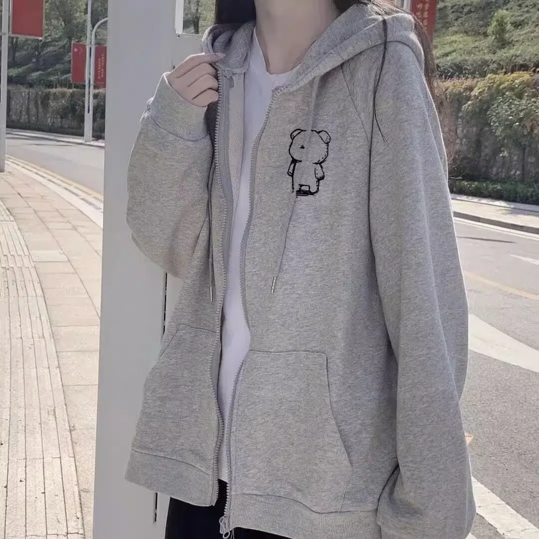 Laid-back Chic Hoodie Women's Autumn Winter New Loose Oversize Versatile Open Cardigan Zipper Jacket Top 3D Sound Decoration