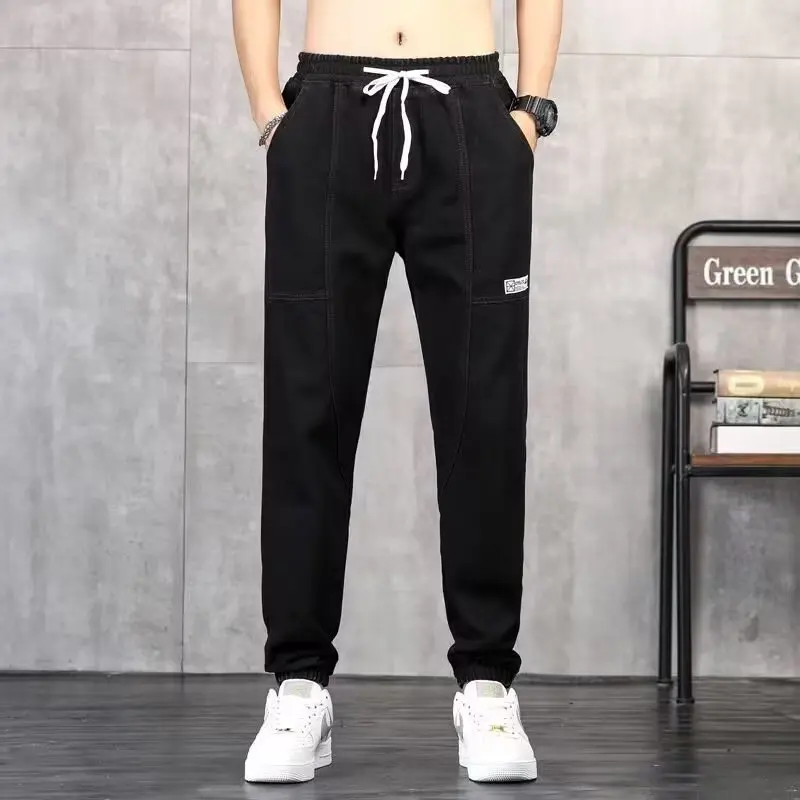 Spring Autumn New Men's Jeans Trendy Brand Casual Loose Fit Versatile Drawstring Harem Pants Fashionable Workwear Trousers