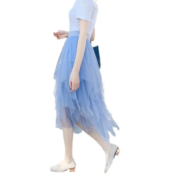 Spring 2025 New High-Waisted Slimming Mesh Skirt Women's Medium-Length Versatile Casual Fashion Trend Female Straight Skirt