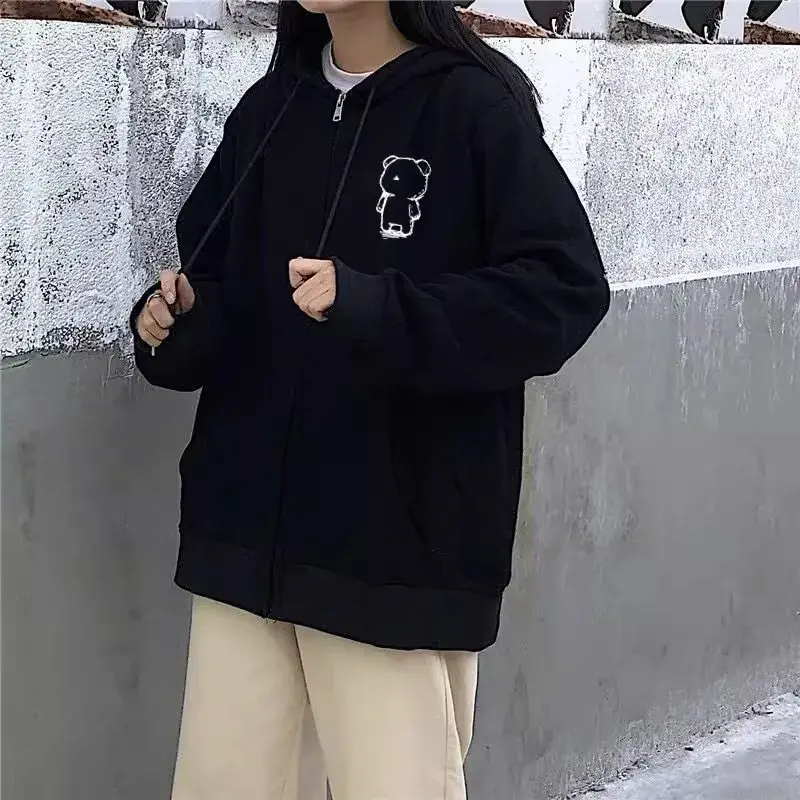 Laid-back Chic Hoodie Women's Autumn Winter New Loose Oversize Versatile Open Cardigan Zipper Jacket Top 3D Sound Decoration