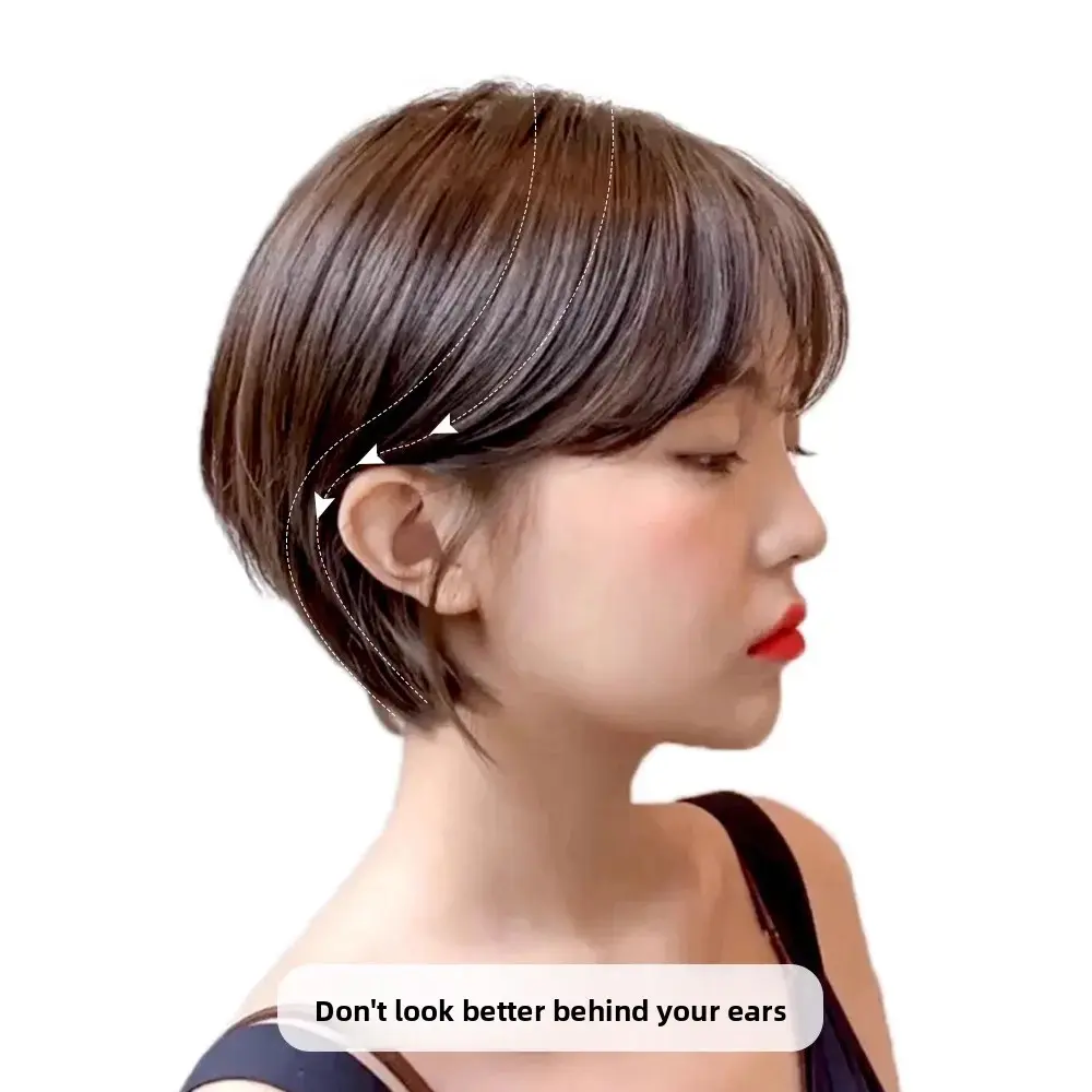 Short Hair Wig for Women Real Human Hair Ear Level Full Head Cover Style Bob Hair Extension Lace Frontal Hair Piece