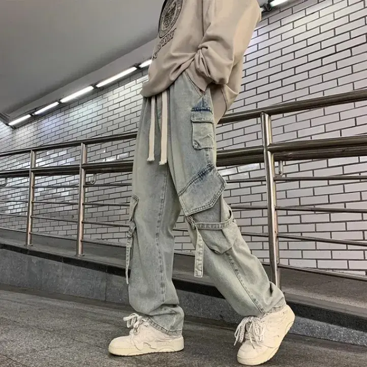 American Style Streetwear Men's Jeans Multi-Pocket Loose Straight-Leg Wide-Leg Spring Autumn New Arrival Long Pants