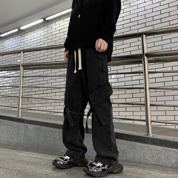 American Style Streetwear Men's Jeans Multi-Pocket Loose Straight-Leg Wide-Leg Spring Autumn New Arrival Long Pants