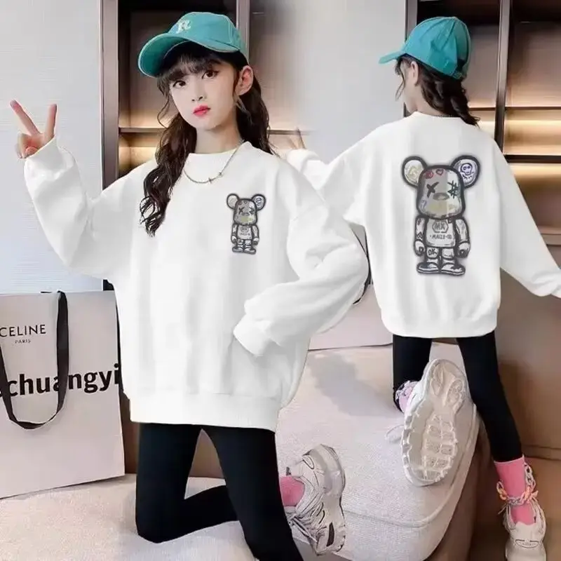 Cartoon Bear Printing Children's Sweatshirt For Boys And Girls Stylish Casual Clothes Without Hood Top For Spring And Summer