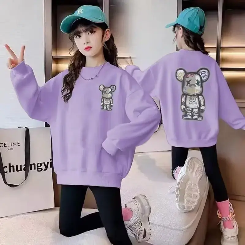 Cartoon Bear Printing Children's Sweatshirt For Boys And Girls Stylish Casual Clothes Without Hood Top For Spring And Summer