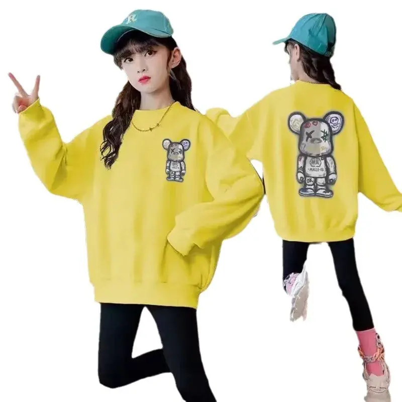 Cartoon Bear Printing Children's Sweatshirt For Boys And Girls Stylish Casual Clothes Without Hood Top For Spring And Summer