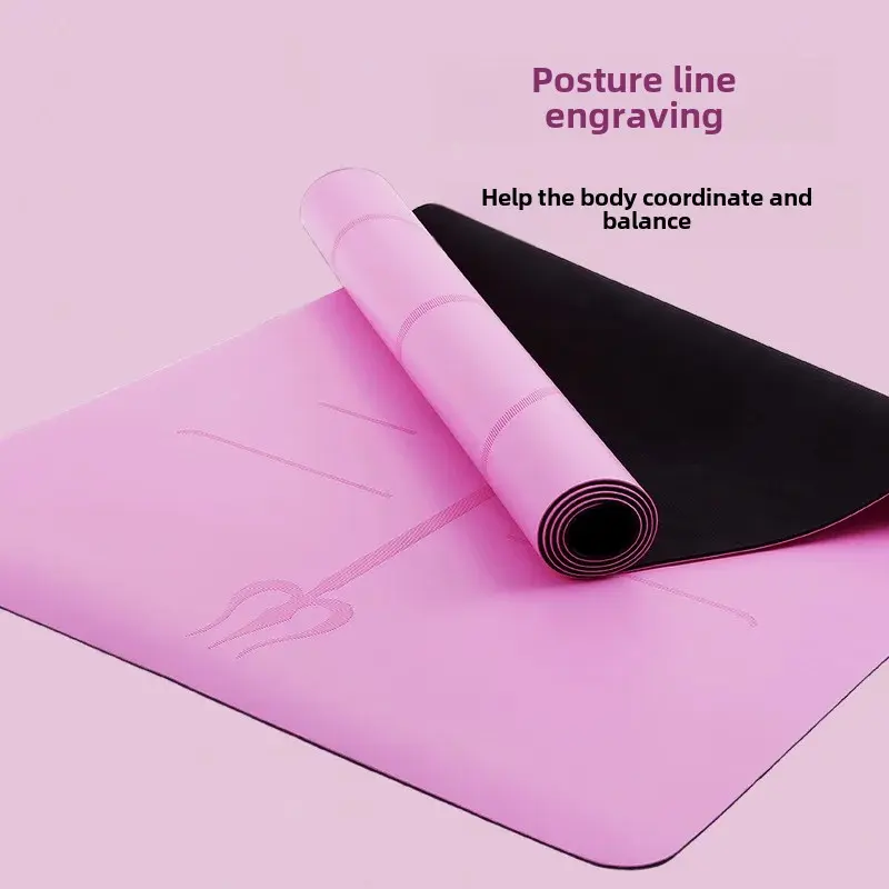 Non-Slip PU Rubber Yoga Mat Fitness Gymnastics Floor Exercise Equipment with Position Lines for Yoga Studio Luxury Design