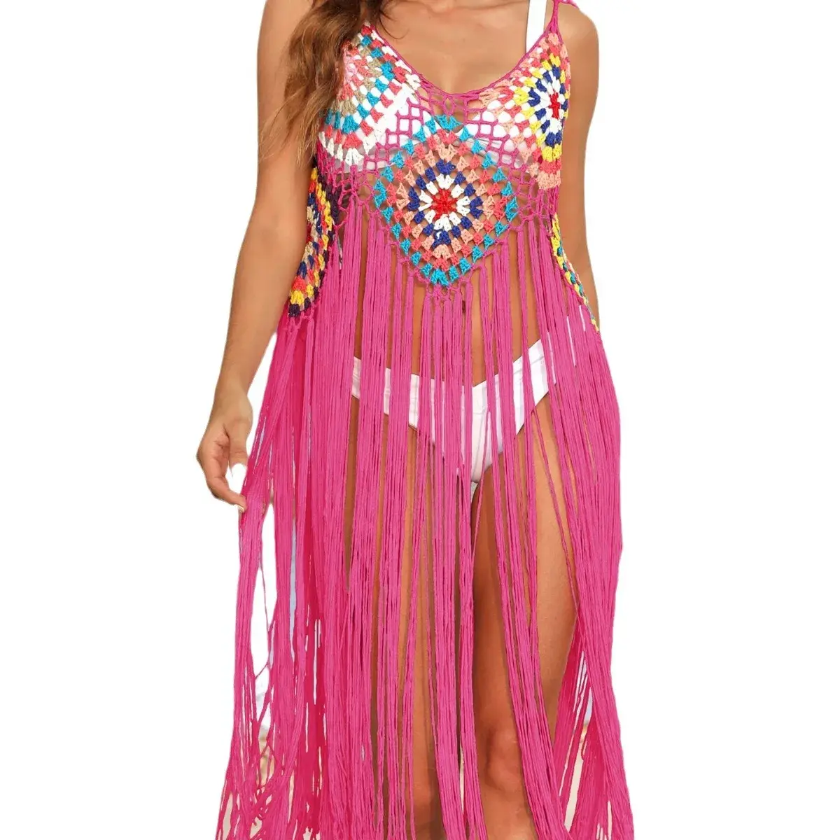Hand Hooked Pure Cross-Border Long Tassel Beach Cover up Sexy Strap Dress A237 Beach Skirt/Sarong/Top in China Origin