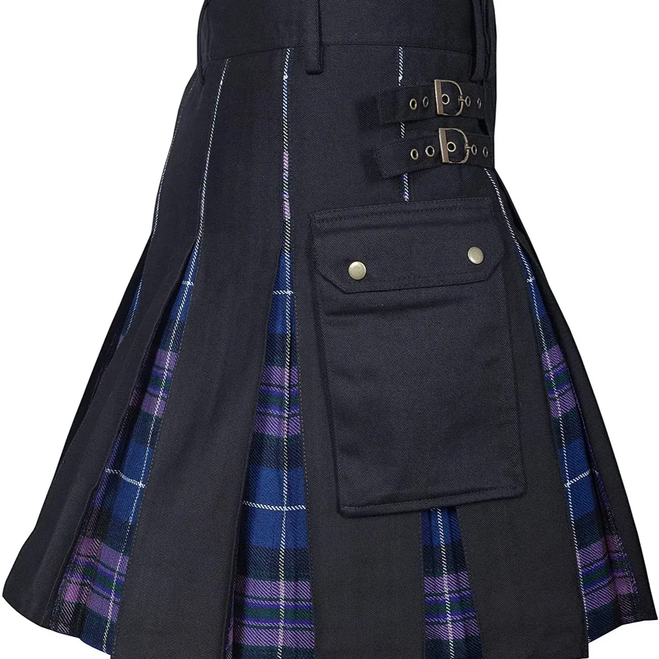 Scottish Tartan Men's Skirt Festive Clothing Plaid Color Block Camouflage Pleated Skirt Men's Fashion BK0170 Dance Sportswear