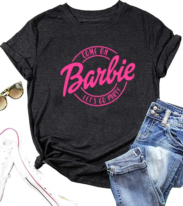Independent Station Come On Barbie Cute Pattern Printing Round Neck Short Sleeves T-Shirt Women's Pure Cotton Foreign Trade