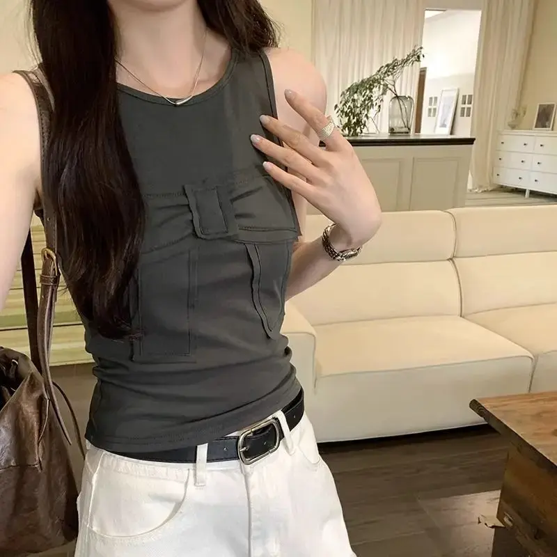 Summer Butterfly Knot Patchwork Design Sleeveless Vest Women's Fashion Slim Fit Outerwear Hot Girl Bow Decor Tank Top