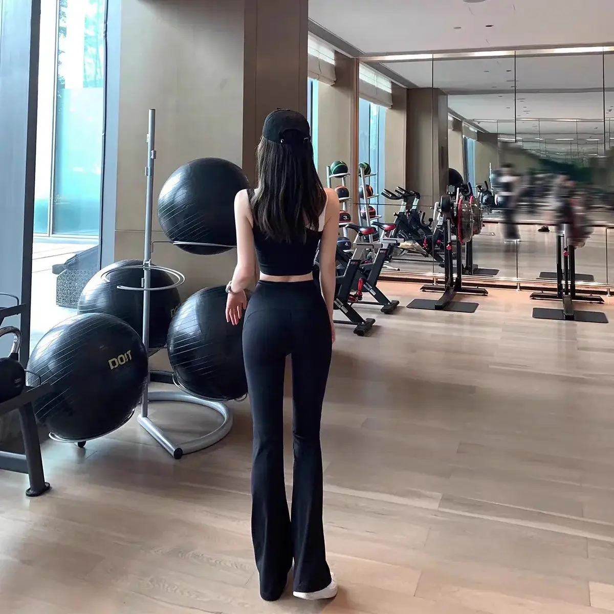 High Waist Slimming Yoga Pants Wide Leg Barbie Style Casual Outerwear Shark Skin Pattern Trousers for Women
