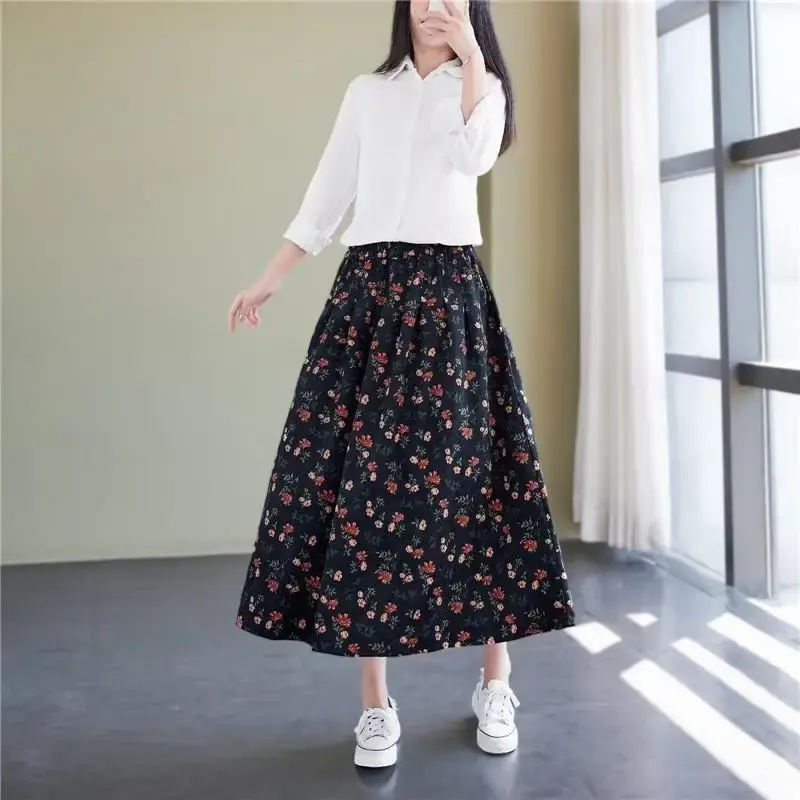Spring Summer New Print A- Line Skirt Women Slimming Belly Covering Fashionable Half-length Skirts Polyester Fiber