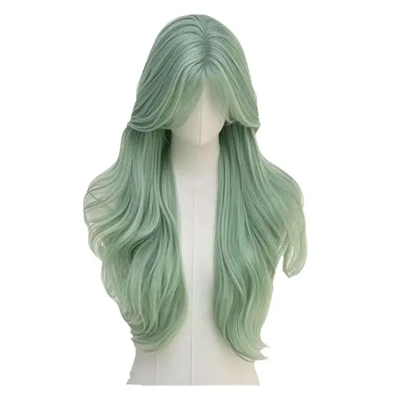 Long Hair Wig Women Big Curl Natural Simulation Fashion Mint Green Full Head Cover Synthetic Hair Lace Frontal Wig for Black Peo