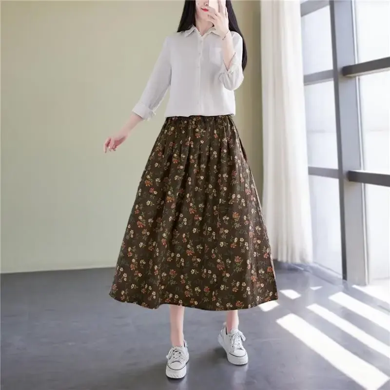 Spring Summer New Print A- Line Skirt Women Slimming Belly Covering Fashionable Half-length Skirts Polyester Fiber