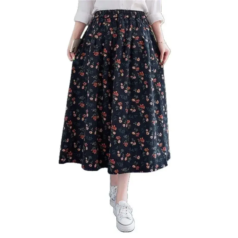 Spring Summer New Print A- Line Skirt Women Slimming Belly Covering Fashionable Half-length Skirts Polyester Fiber