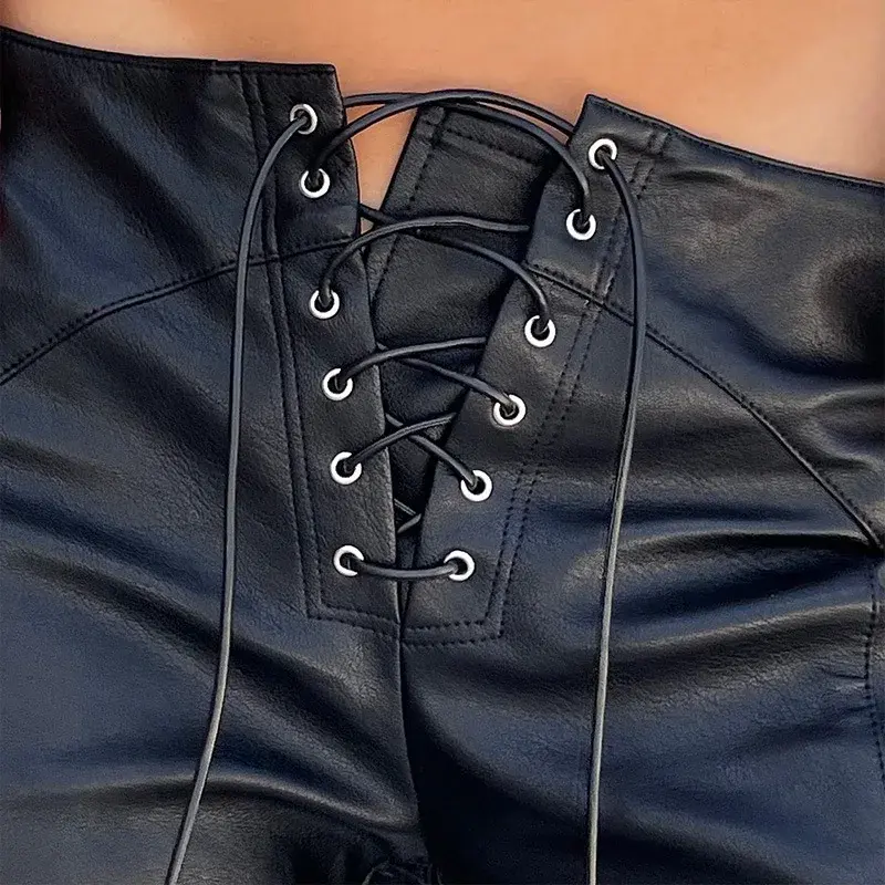 Casual Loose-fit Cross-border Women's Pu Leather Pants Autumn 2022 Fashionable Straight-leg Low-waist Leisure Ladies Trousers