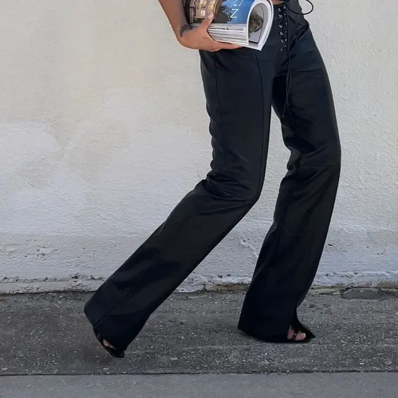Casual Loose-fit Cross-border Women's Pu Leather Pants Autumn 2022 Fashionable Straight-leg Low-waist Leisure Ladies Trousers