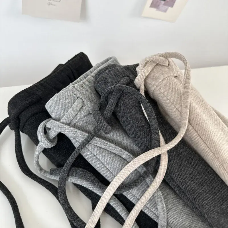 Deep Greyknit Rice Pants Women's Spring Autumn New Style High-Waisted Draped Bell Bottoms Straight Leg Loose Fit Casual Drag Pan