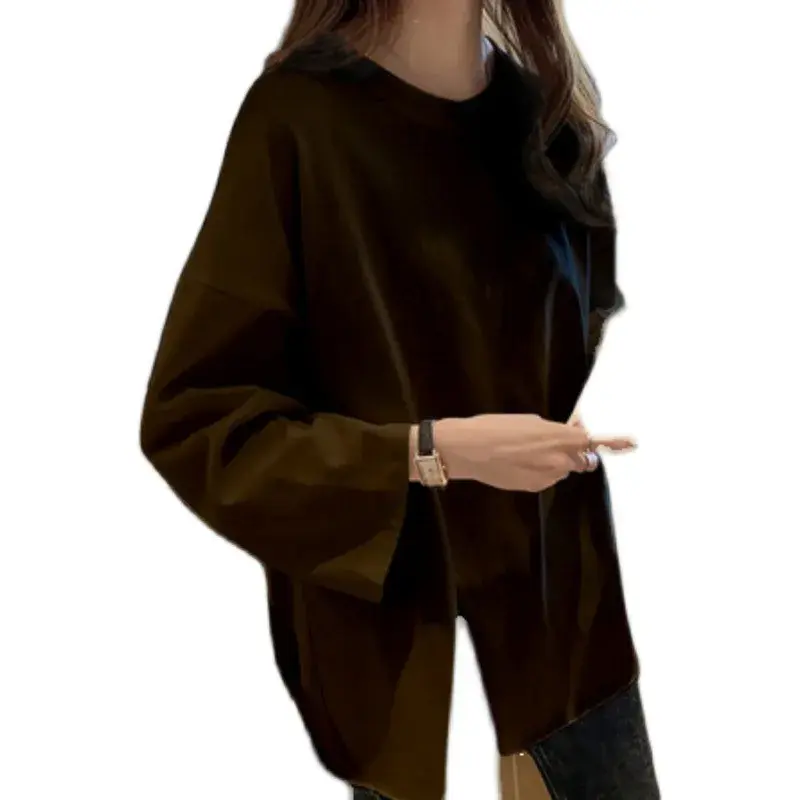 Trendy Open Split Long Sleeve Base Shirt Women's Loose Inner Wear Bottoming Top Female Fashion Autumn Clothing T-shirt