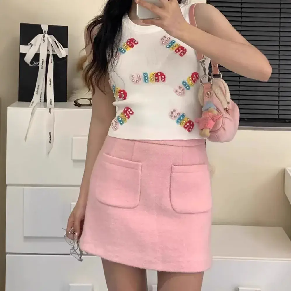 Spicy Girl Letter Print Knitted Crop Top Women's Sleeveless Slimming Vest New 2025 Inner Wear Fashionable Design